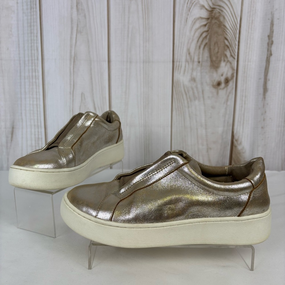 Donald Pliner Leather Platform Sneakers Streetwear Loafers Metallic Gold Sz 8.5